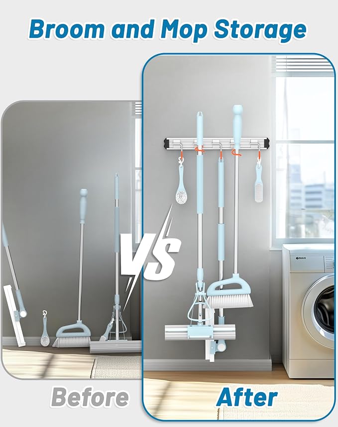 Mop and Broom Holder Wall Mount Garden Tool Rack Organizer, Modern Style - Image 5