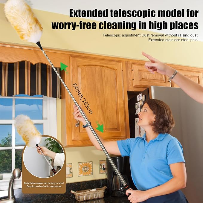 Wool Duster with Telescopic Rod Natural Cleaning Dusters - Image 5