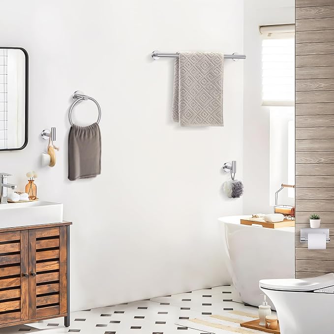 TQKAG 5 Piece Bathroom Towel Bar Holder Sets Brushed Nickel Bathroom Hardware - Image 6