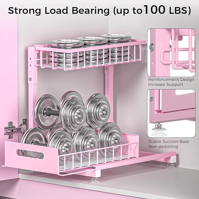 L-Shaped Under Sink Organizer, 2 Pack 2-Tier Pull Out Metal Kitchen Cabinet - Image 5