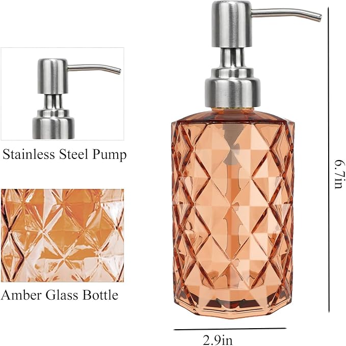 12Oz Amber Glass Soap Dispenser - Image 2