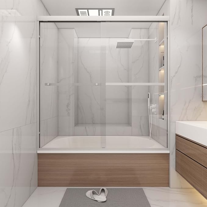 Tub Shower Door 56-60" W x 60" H, Polished Chrome Bathtub Door by BathlinkBathroom