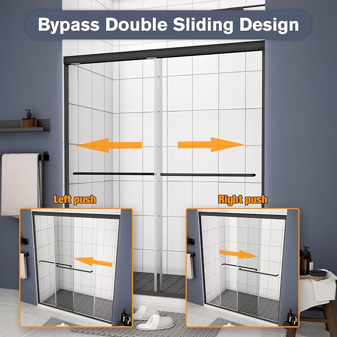 Bypass Glass Shower Door 56-60" W x 70" H - Image 3