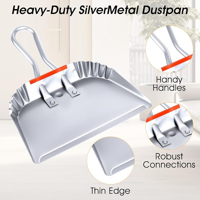 4 Pack Heavy Duty Metal Dustpan Large Wide Dust Pans - Image 3