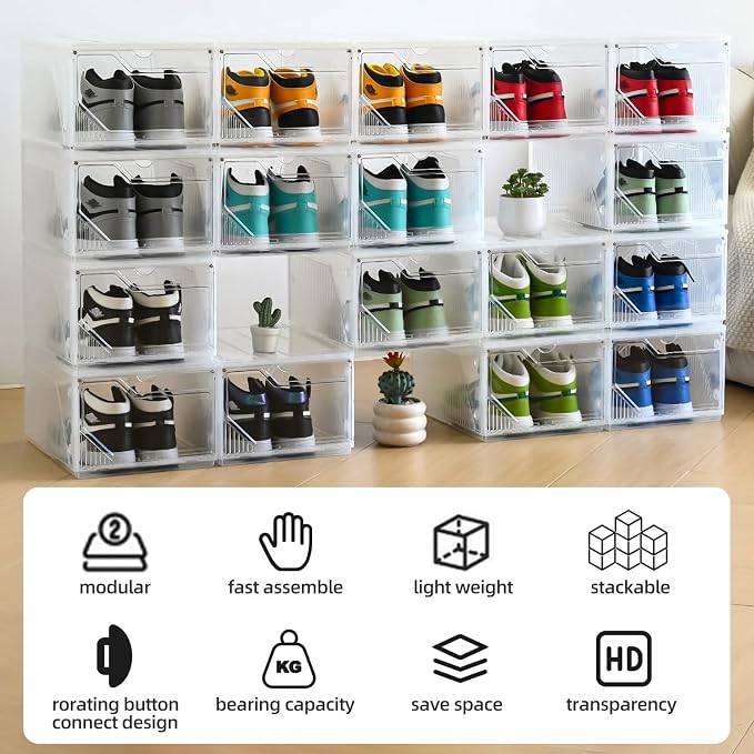 Modular XX-Large Shoe Organizer, Shoe Storage Organizer, 10 Pack Shoe Box Clear - Image 2