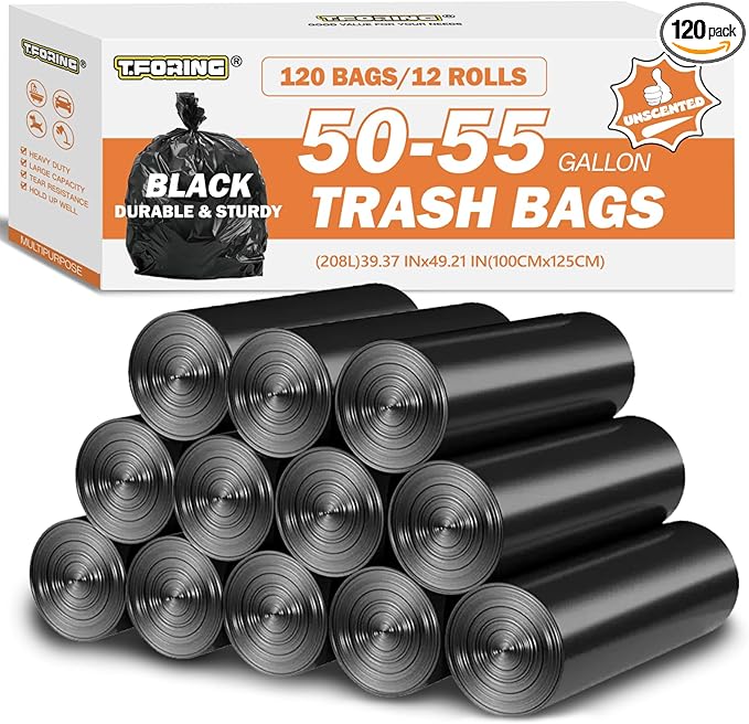 50-55 Gallon Black Trash Bags 120 Count by TFORING%C2%AE