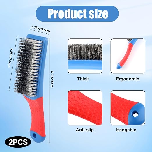 2Pcs Wire Brushes for Cleaning 6.3 Inch Heavy Duty Stainless Steel Wire Scratch - Image 2