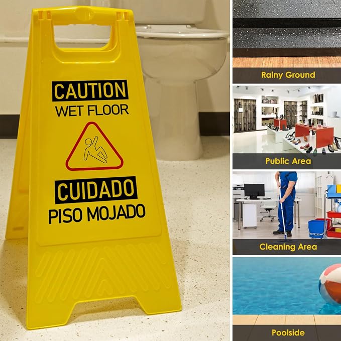 12-Pack Bilingual Caution Wet Floor Signs, A-Frame Double-Sided Warning Signs - Image 8