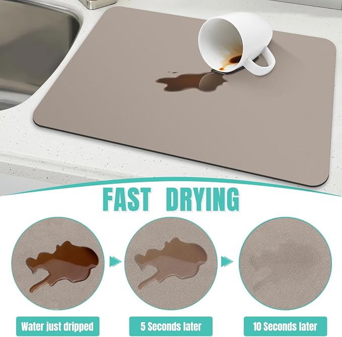 WISELIFE Super Absorbent Dish Drying Mat Khaki 17" W x 30" L, Coffee Bar - Image 3
