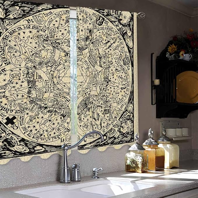 Planets Kitchen Curtains Old Astrology Ink Drawing Short Tier Curtains - Image 4