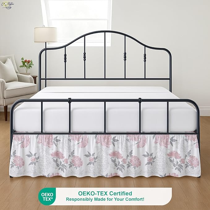 Cottington Lane Ruffled Bed Skirt King Size with Split Corner, Brushed Microfiber Hotel Quality Dust Ruffle, 21 Inch Drop Gathered Bedskirt, Soft, Stylish, Shrink & Fade Resistant, Blush Petals