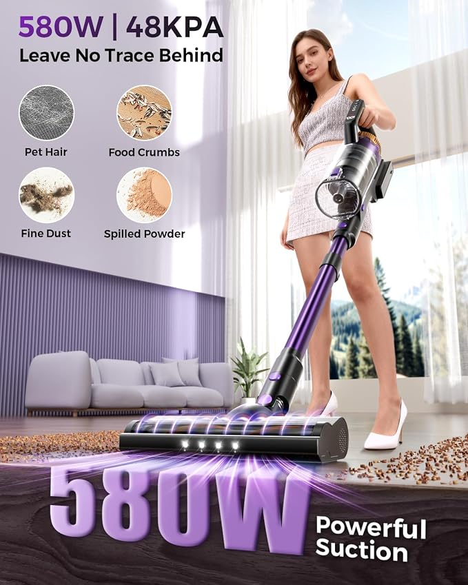 Cordless Vacuum Cleaner, 580W/48Kpa Vacuum Cleaners - Image 2