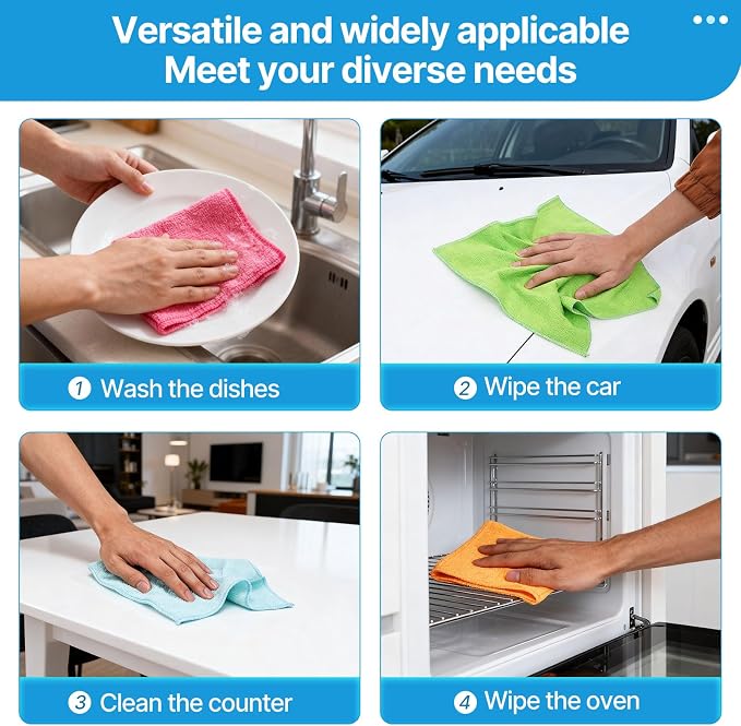 QYL Microfiber Cleaning Cloth, 12 Pack Cleaning Rags, Cleaning Towels - Image 6