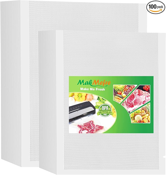 MakMeFre100 Count Vacuum Sealer Bags 50 of Each Size 50 Quart 8"X12"and 50 by MakMeFreDirect