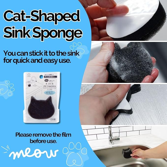 Cute Kawaii Cat-Shaped Sink Sponge, Cleaning Eraser, Melamine Kitchen Sponge - Image 3