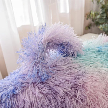 Aimuan Reading Pillow Bed Rest Pillow Plush Shaggy with Arms Cushion for Adults Teens Incline Rest Sitting up & Sleeping Snoring Pillow with Pregnancy Lumbar Back Support (Standard, Blue-Purple)