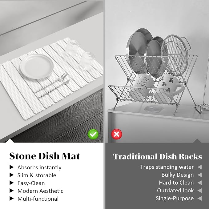 Stone Dish Drying Mat for Kitchen Counter, Kitchen Counter Mats for Dishes - Image 6