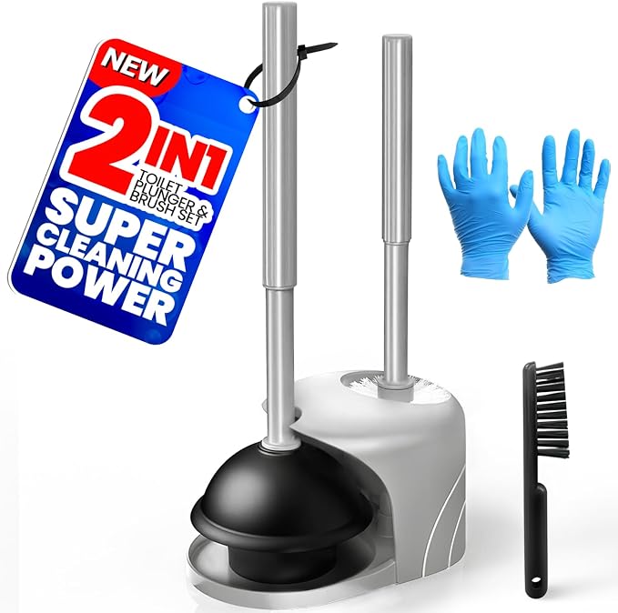 2 in 1 Toilet Brush and Plunger Set, Extended Handle Plunger, Toilet Bowl Brush by Unknown