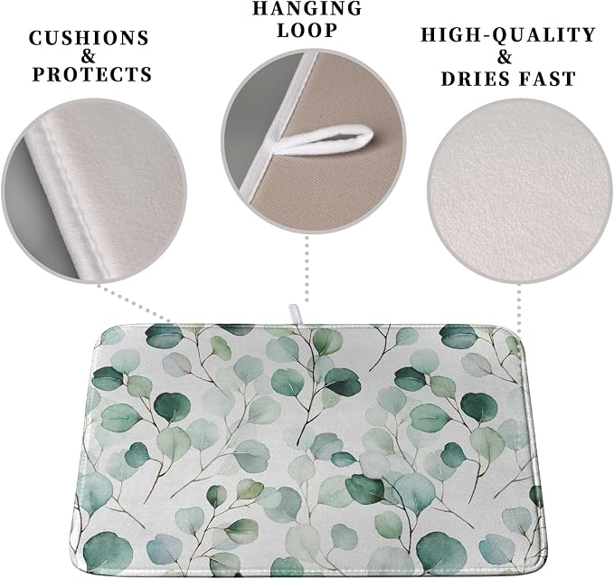 Green Leaves Dish Drying Mat Eucalyptus Leaf Branch Plant Drying Mats Absorbent - Image 3
