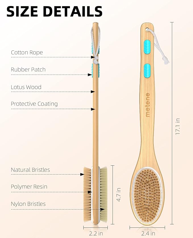 Metene Shower Brush with Soft and Stiff Bristles, Bath Dual-Sided Long Handle - Image 5