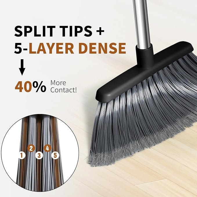 Broom, Outdoor Brooms for Sweeping Indoor, Adjustable 55" Pet Hair Removal - Image 2