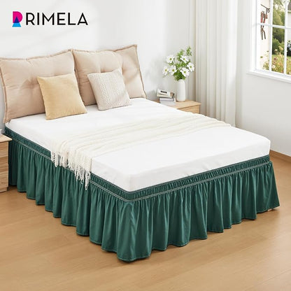 RIMELA Emerald Green Bed Skirt King Size 18 Inch Drop, Wrap Around Elastic Bedskirt, Dust Ruffle for Adjustable Bed Base Machine Washable Easy to Install Bed Skirts