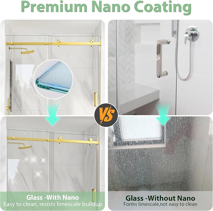 KPUY Frameless Shower Door, 49-54" W x 76" H Sliding Glass Shower Door - Image 4