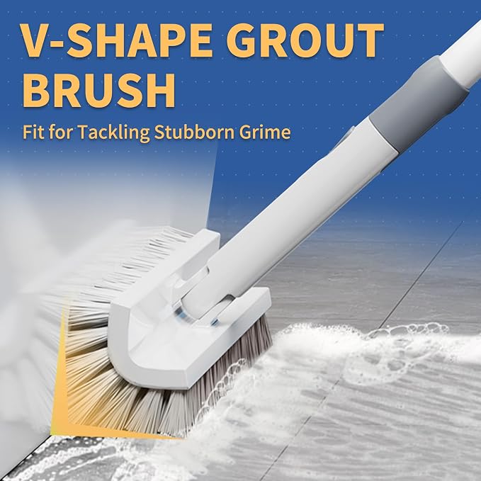BOOMJOY Grout Brush with Long Handle, Double-Sided with V-Shape Stiff Bristles - Image 2