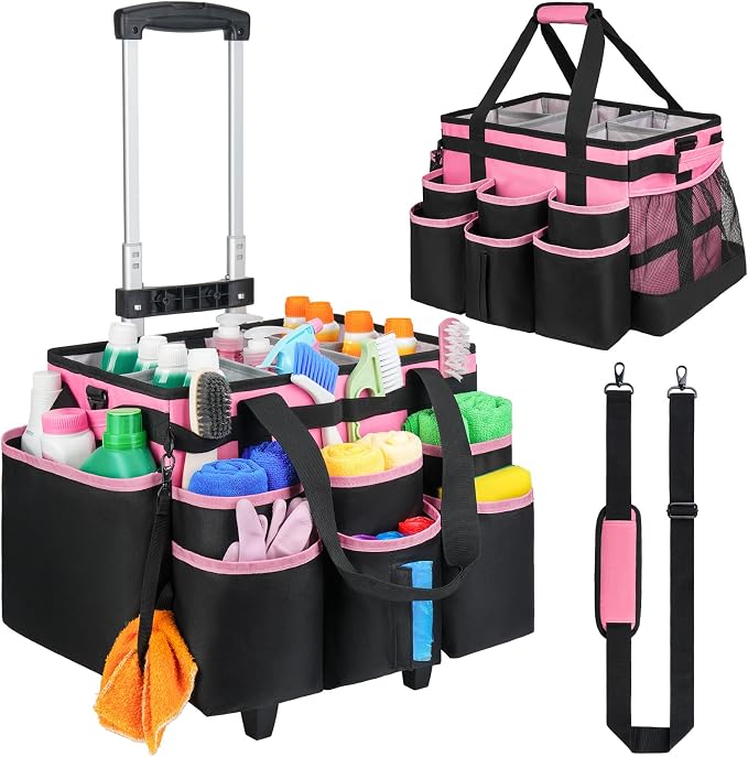Large Rolling Cleaning Caddy Bag by ZIOZERTT