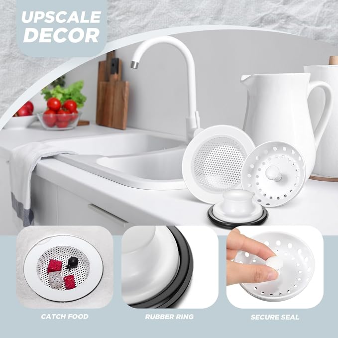 Mudder 3 Pcs Kitchen Sink Drain Strainer and Stopper Stainless Steel Garbage - Image 4