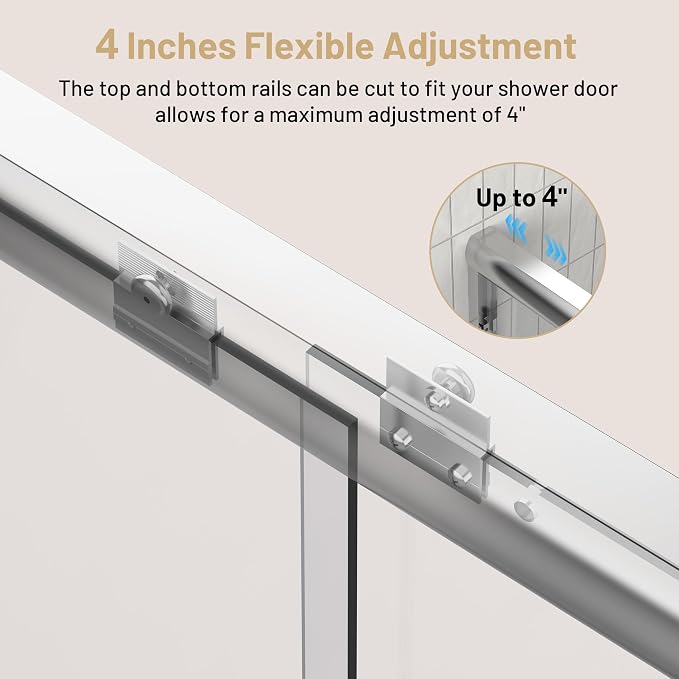 44-48" W x 70" H Double Sliding Shower Door, Semi-Frameless Shower Door - Image 3