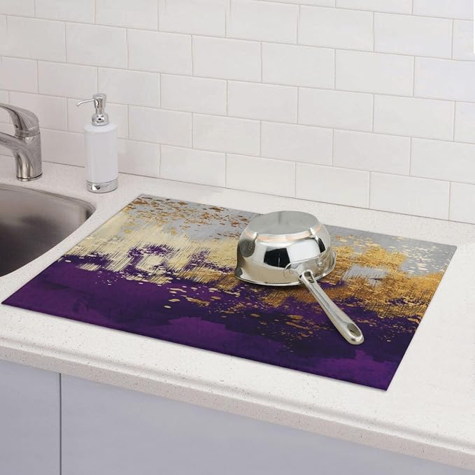 Purple Gold Abstract Art Dish Drying Mat - Image 2