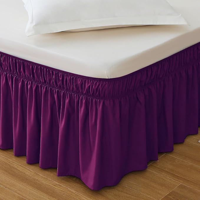 MEILA Wrap Around Bed Skirt Three Fabric Sides Elastic Dust Ruffled 16 Inch Tailored Drop,Easy to Install Fade Resistant-Purple, Twin/Full