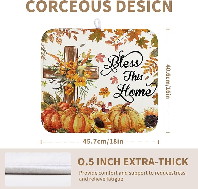 Fall Drying Mat for Kitchen Counter Autumn Thanksgiving Pumpkin Cross Dish Mat - Image 2