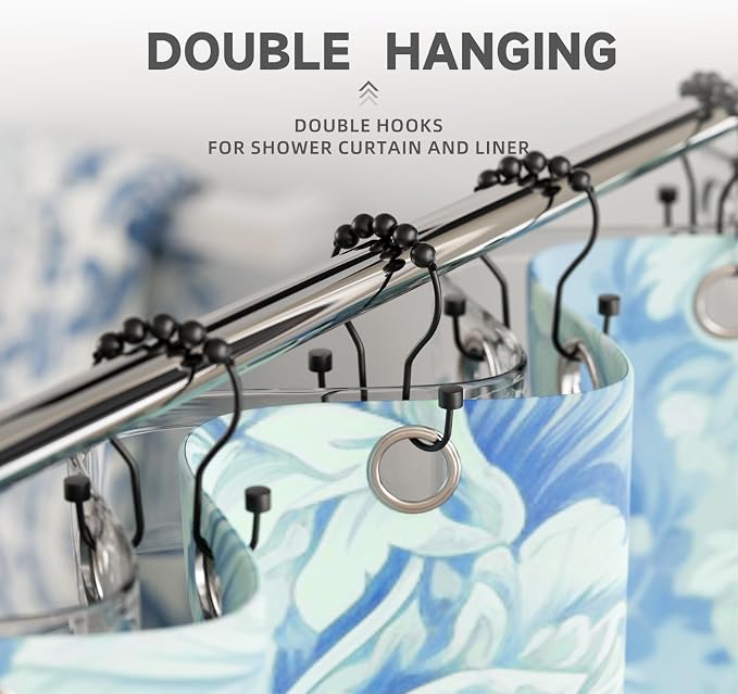 Shower Curtain Hooks, Shower Curtain Rings Rust Proof Double Hook Shower - Image 5