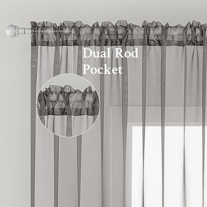 MIULEE 2 Panels Solid Color Sheer Window Curtains Elegant Window Voile Panels/Drapes/Treatment for Bedroom Living Room (54X96 Inches Grey)