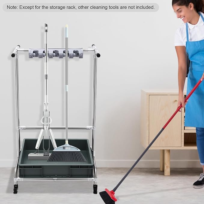 Broom and Mop Holder Put Wet Mops Movable Floor-Mounted Mop Rack Floor Standing - Image 2