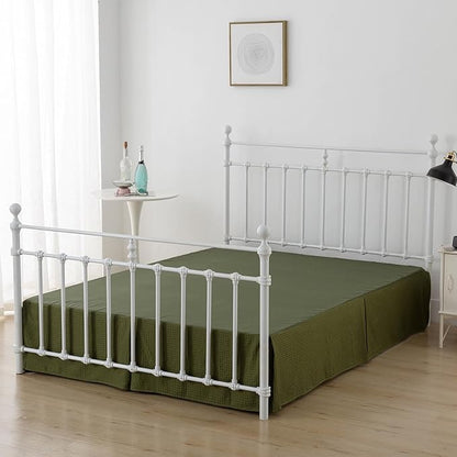 Bed Skirt - Full Size Bed Skirts 18 Inch Drop with Split Corners, Pleated Waffle Weave Bed Skirt, Tailored Dust Easy Fit, Machine Washable, Green, 18" Full