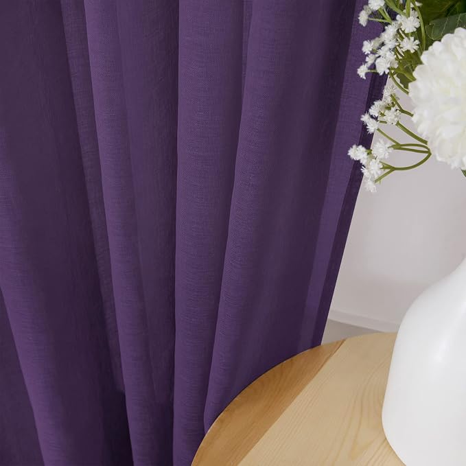 Tollpiz Short Sheer Curtain Linen Textured Living Room Curtains Sheer Light - Image 3