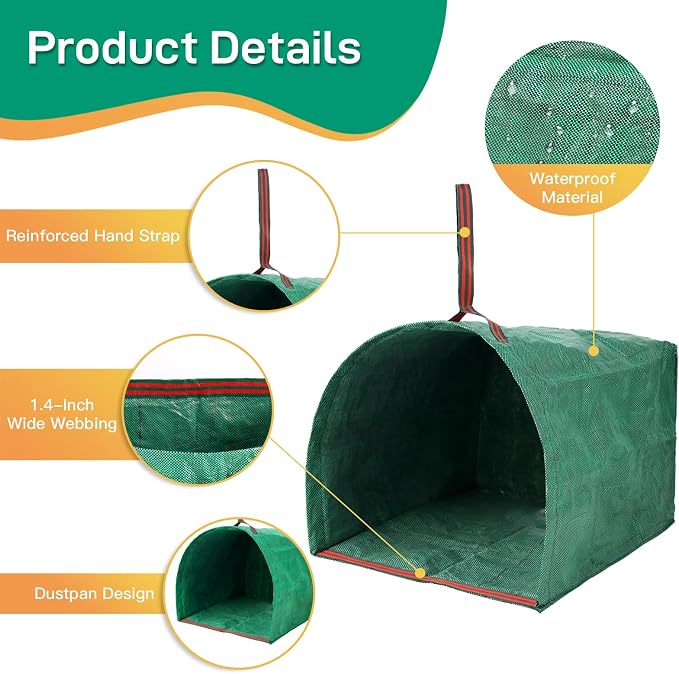 2 Pack 53 Gallon Reusable Yard Waste Bags, Dustpan-Type Leaf Collector Bag - Image 2