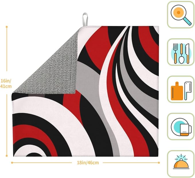 Red Black White and Grey Swirl Microfiber Dish Drying Mats, Absorbent Modern - Image 7