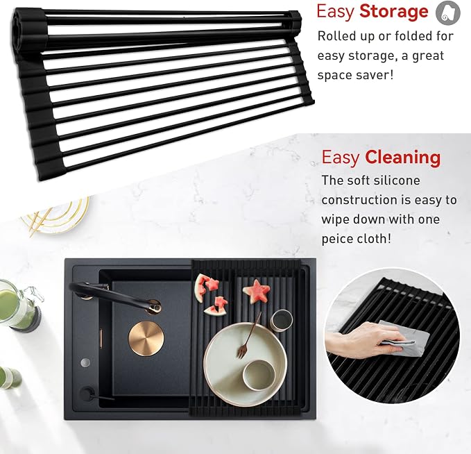 MERRYBOX Roll Up Dish Drying Rack, Silicone Wrapped Over The Sink Dish Rack - Image 3