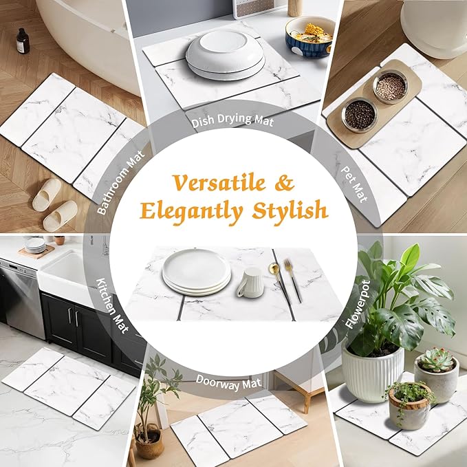 Stone Dish Drying Mat for Kitchen Counter, Absorbent Diatomaceous Earth Bath - Image 8