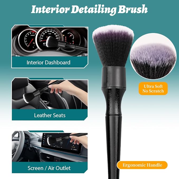 7PCS Car Detailing Brush Set, Ultra Soft Boars Hair Car Interior Detailing - Image 4