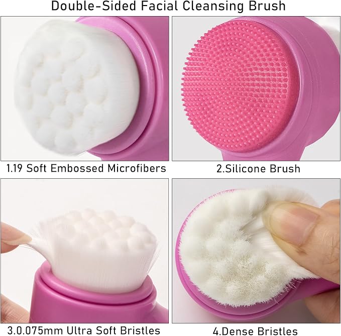 Facial Cleansing Brush 2 in 1, Silicone Face Scrubber Dual Face Brush - Image 3