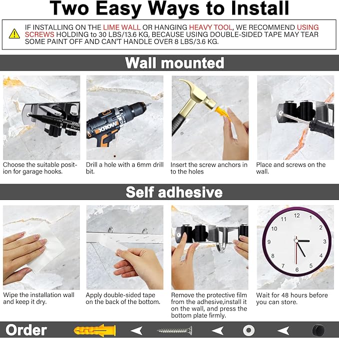 5 Racks and 4 Hooks Mop and Broom Holder Wall Mount, SUS304 Heavy Duty Broom - Image 7