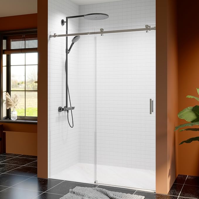 50-54 Inch Frameless Sliding Shower Door, 5/16" Clear Tempered Glass, Smooth by EZONTEQ