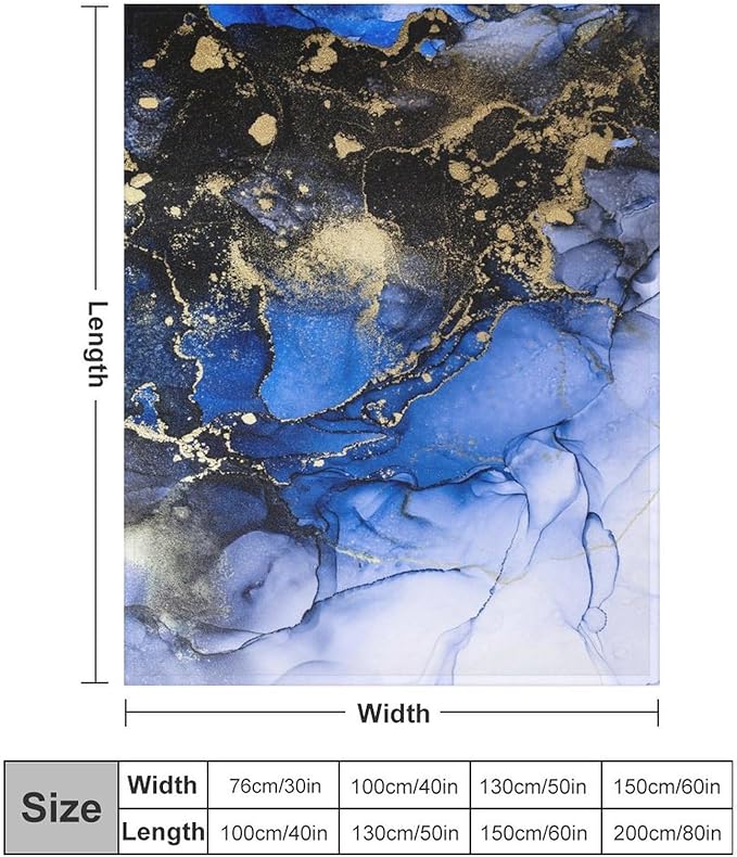 Modern Marble Blanket, Abstract Luxury Baroque Golden Dark Blue Stone Veins Pattern Soft Warm Cozy Plush Flannel Covers for Livingroom Bedroom Couch Chair Camping Travel Home Decor Tapestry 30x40in