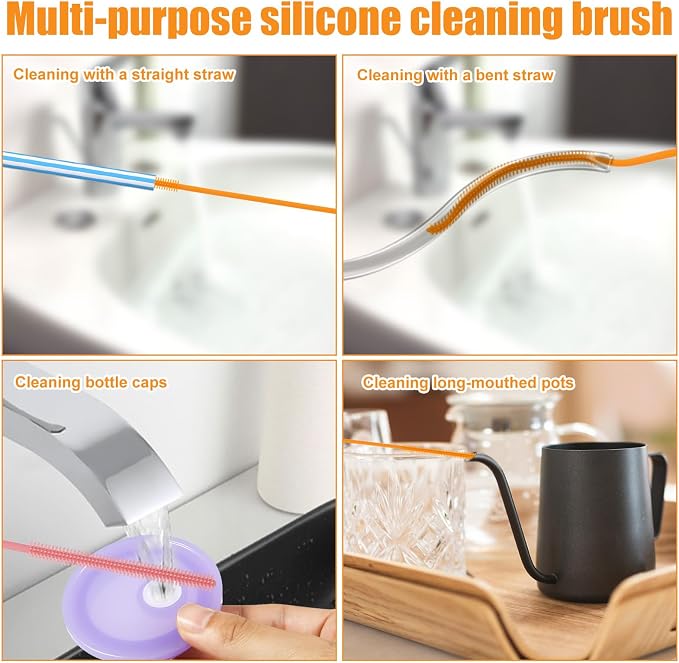 2pcs Silicone Straw Cleaner Brush, 9.44in Extra Long Reusable Straw Brush - Image 7