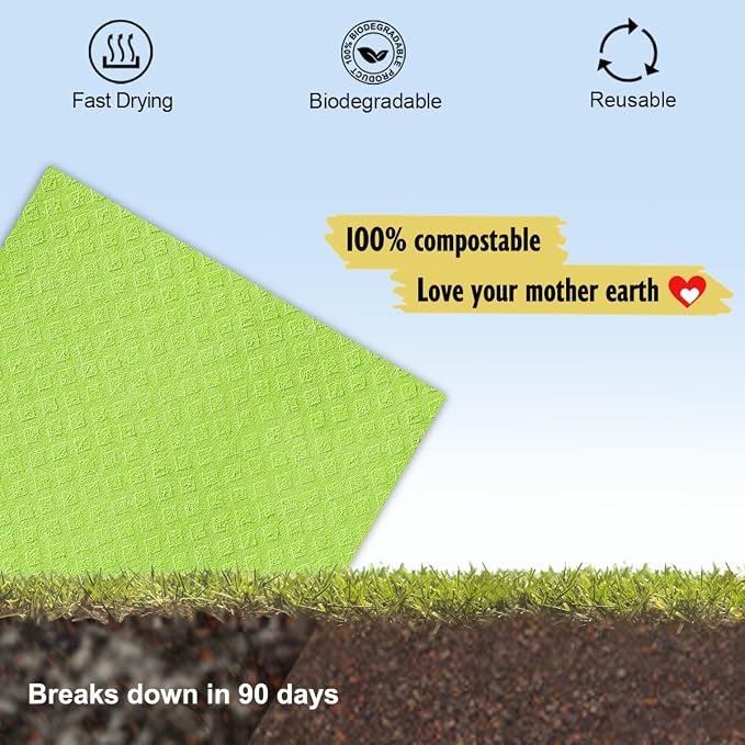 Swedish Dishcloths for Kitchen | 10 Pack Cellulose Sponge Dish Cloths Washable - Image 6